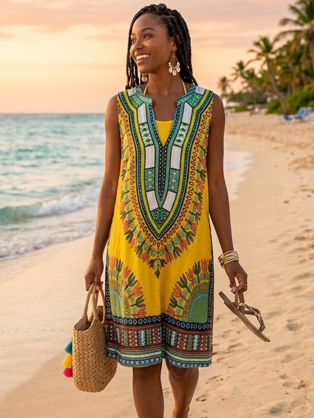 Seven Islands Colorful Sleeveless Dashiki Swim Coverup